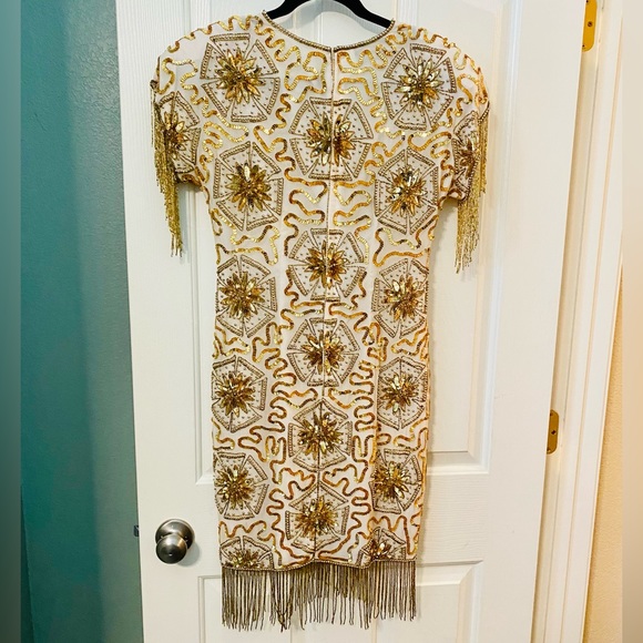 EUC Vintage Mark & John by Sam Pure Silk Cocktail Dress w/ Beaded Fringe - Picture 8 of 14
